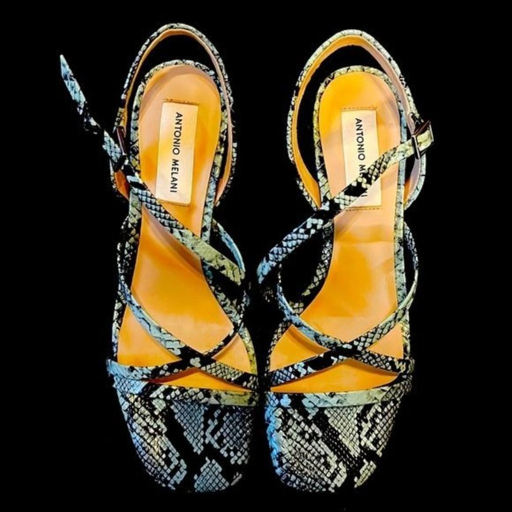 Antonio Melani Leather Uppers| Leather Sole Black Softsage Heel Sandals| Size7.5